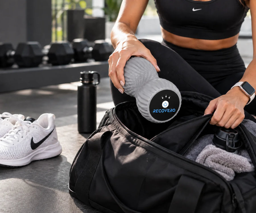 The RECOVERO ROLL being packed into a gym bag