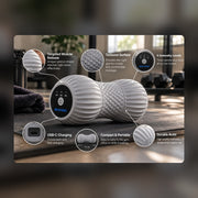 RECOVERO ROLL features: peanut shape, textured surface, 4 intensity levels, USB-C charging, 16 cm compact size